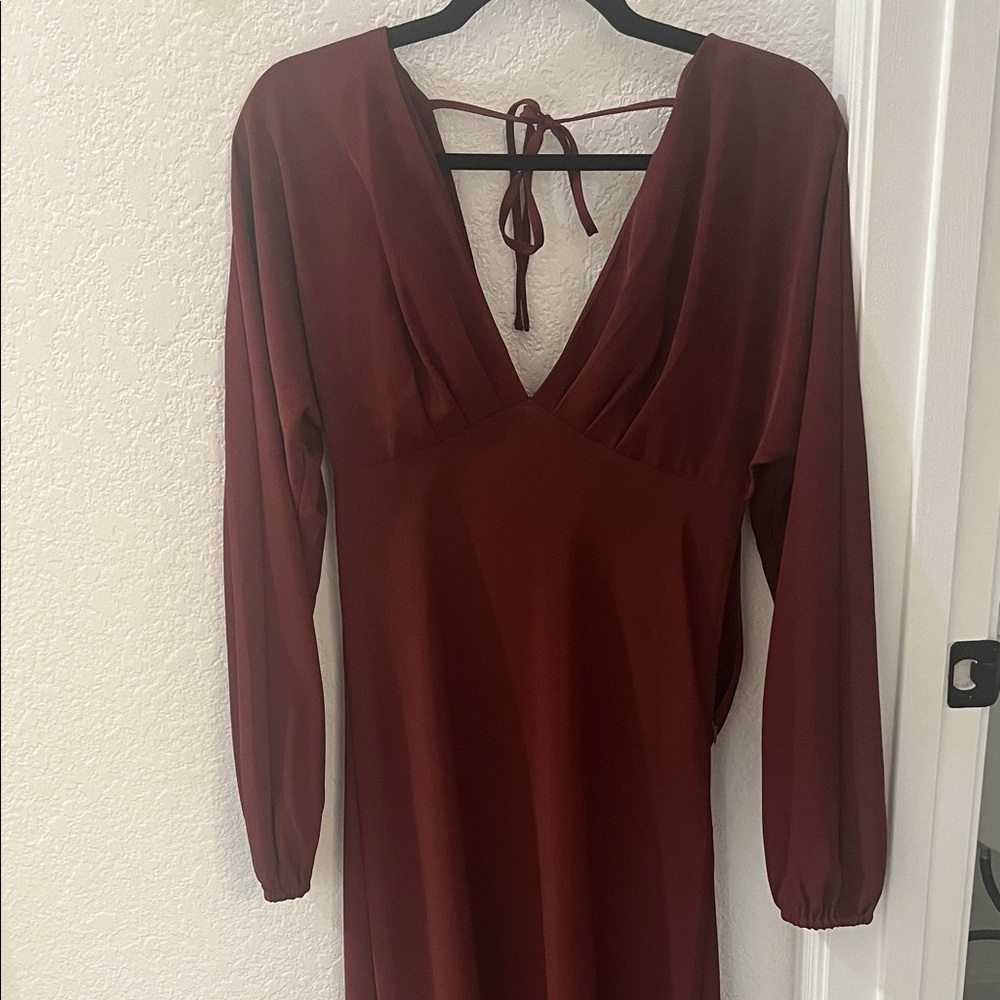 Charles Henry Deep Red Long Sleeve Dress